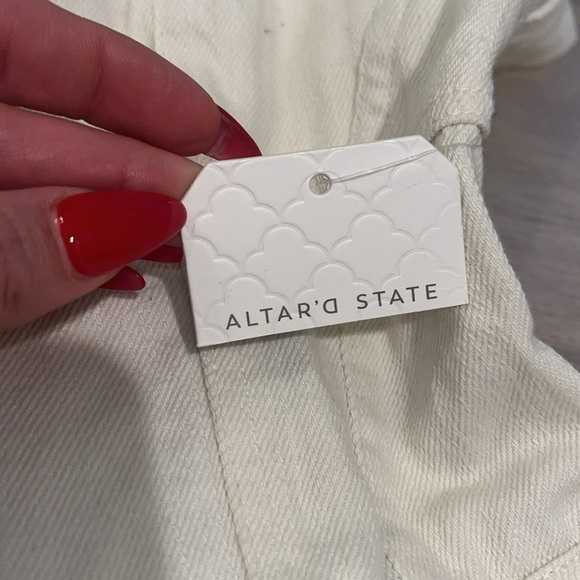 NWT Altar’D State Ivory white Denim Romper sweetheart neckline bustier pleated - Picture 3 of 14